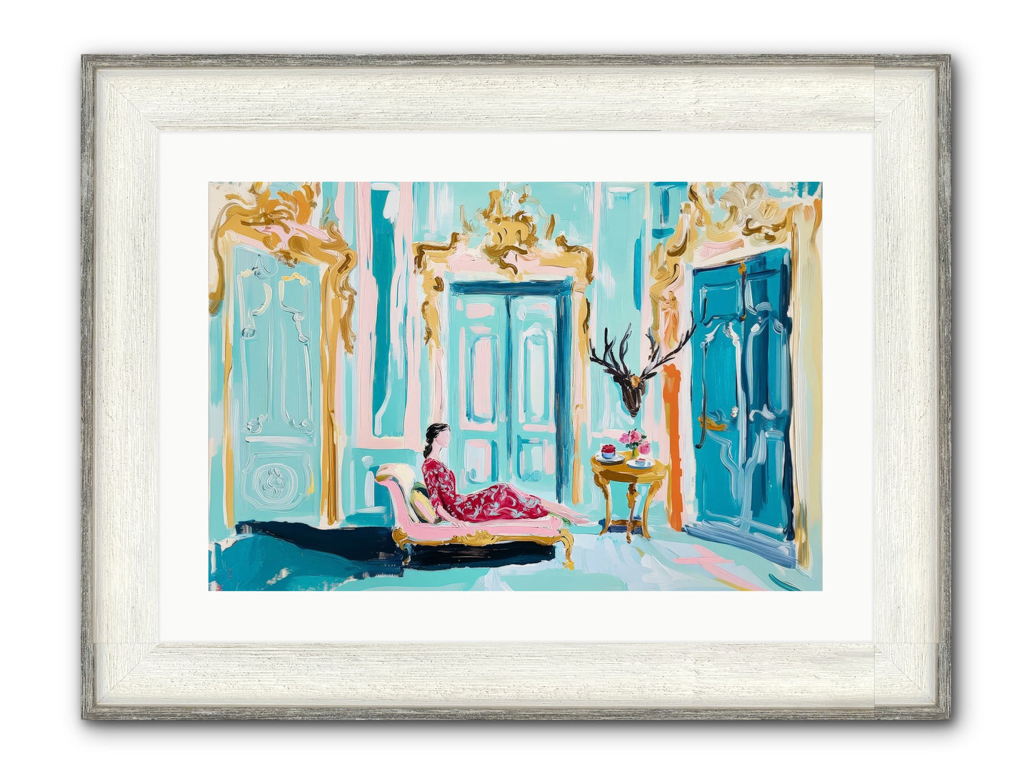 Tuesday In Azure Framed Print - Driftwood White 24x16