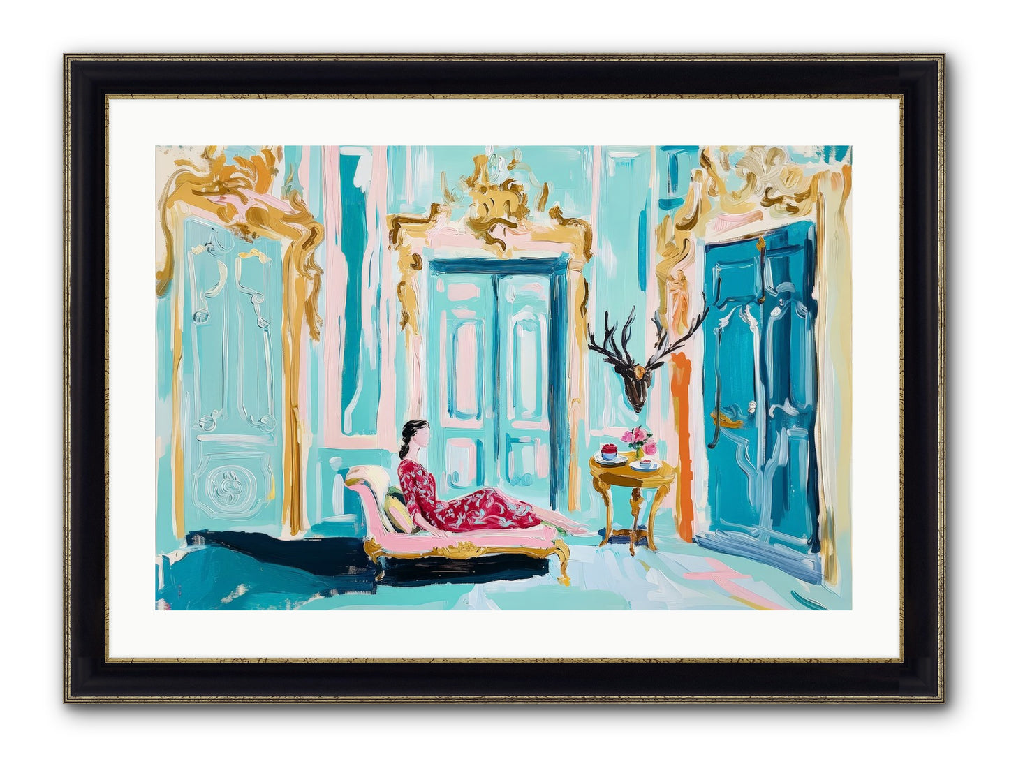 Tuesday In Azure Framed Print - Black & Gold 30x20