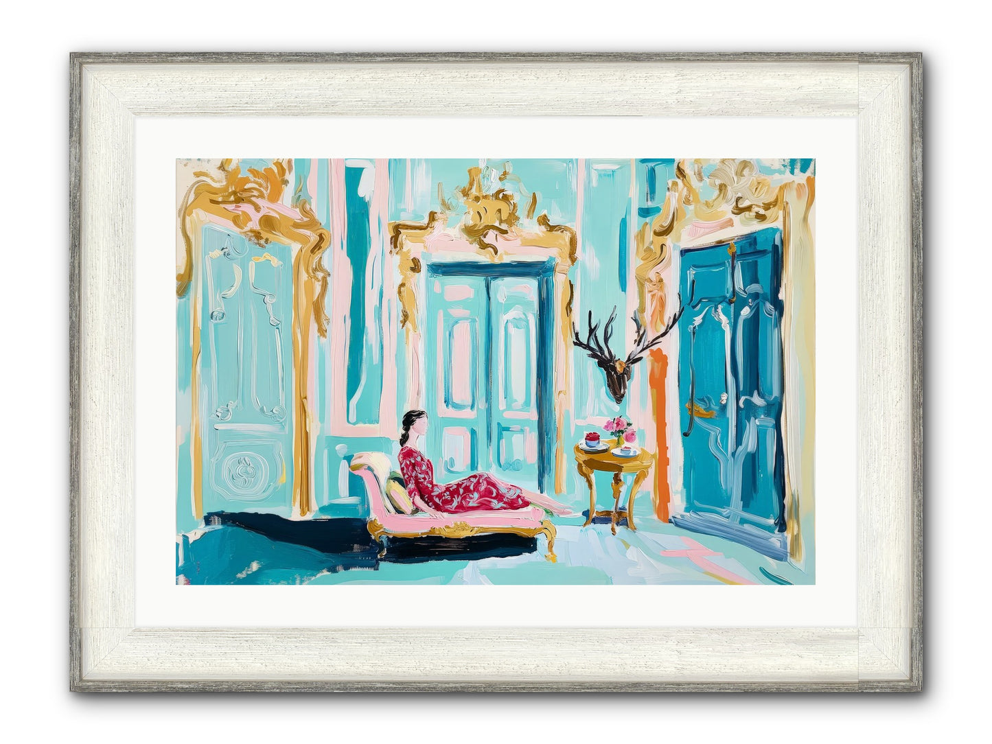 Tuesday In Azure Framed Print - Driftwood White 30x20