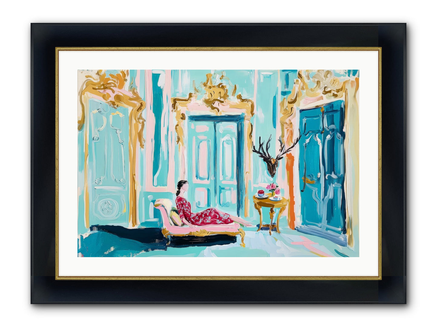 Tuesday In Azure Framed Print - Wide Black w/Gold 30x20