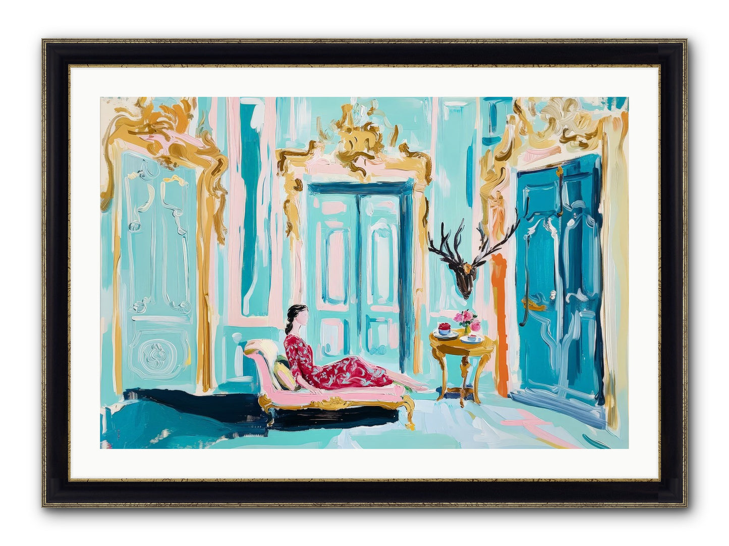 Tuesday In Azure Framed Print - Black & Gold 36x24