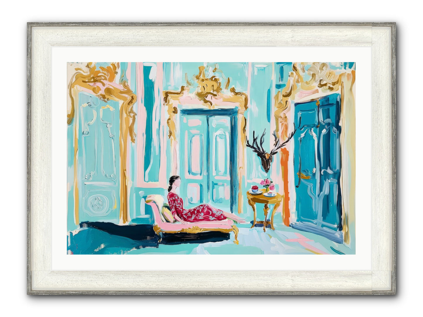 Tuesday In Azure Framed Print - Driftwood White 36x24