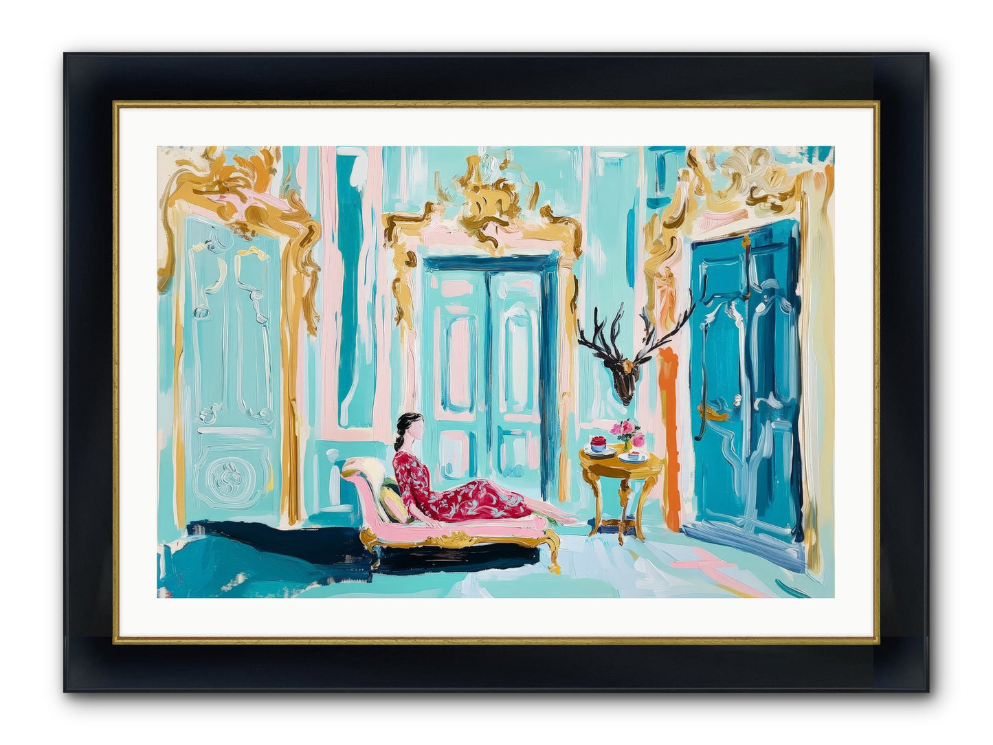 Tuesday In Azure Framed Print - Wide Black w/Gold 36x24