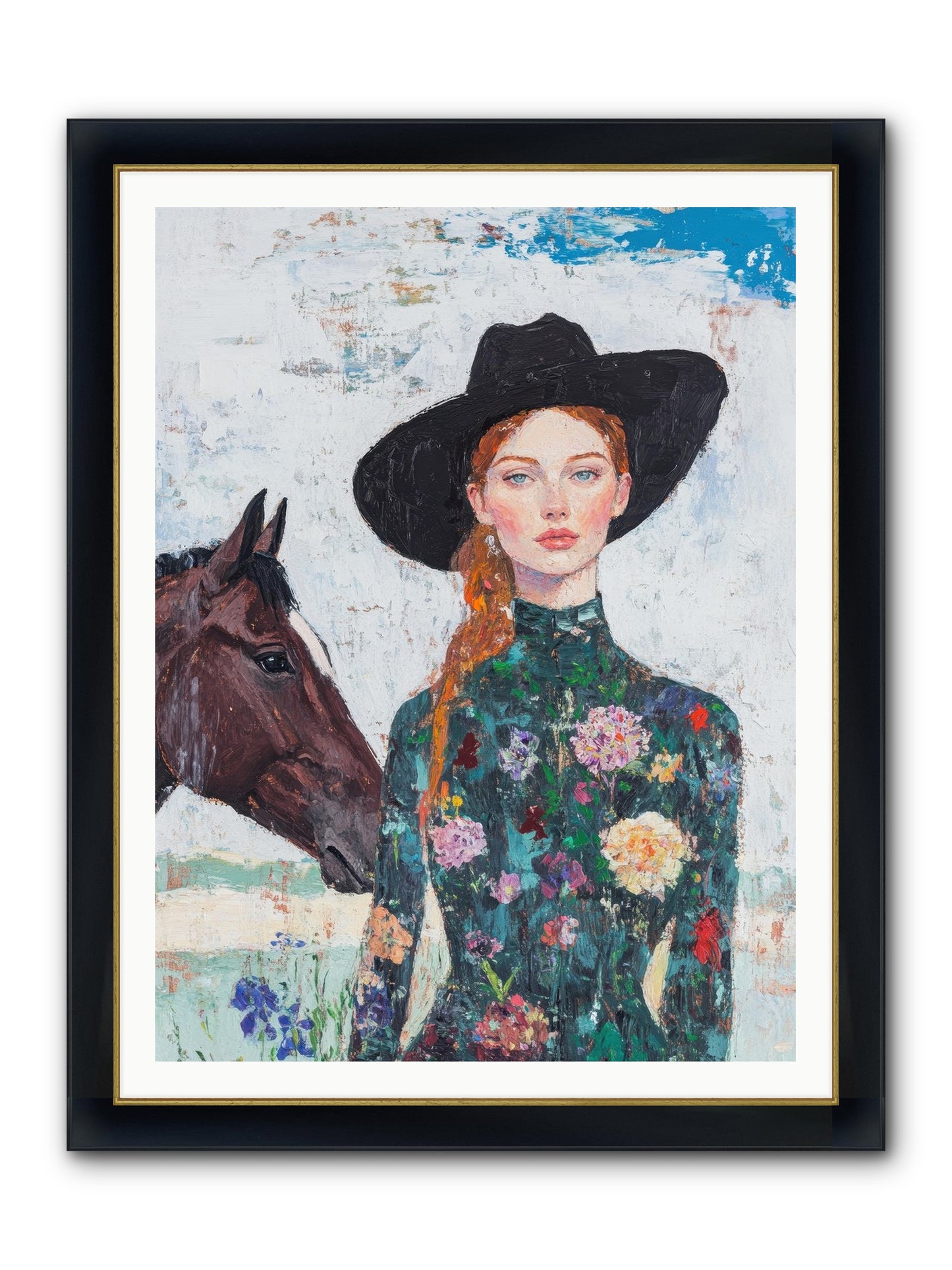 Turquoise Legacy Framed Print - Wide Black w/Gold 36x48