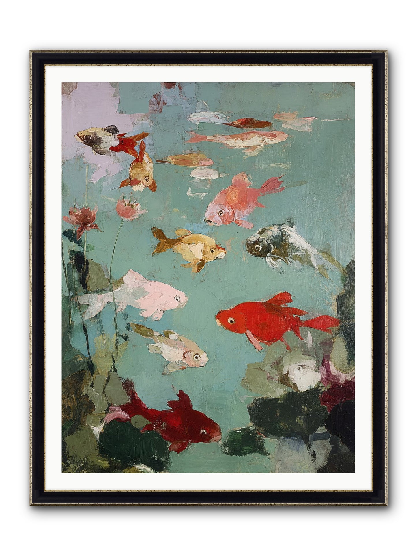 Turquoise Temple Framed Print - Black & Gold 36x48