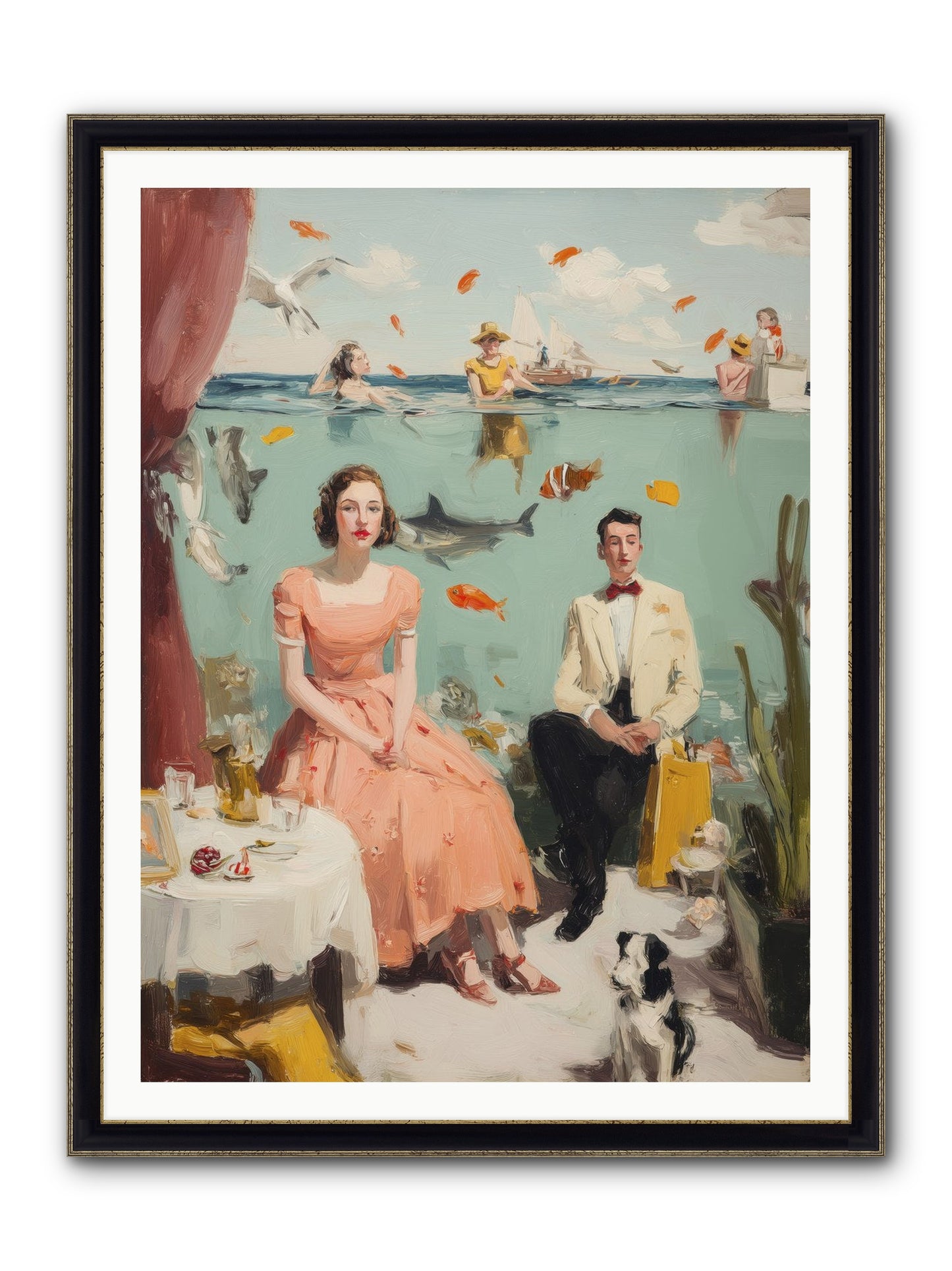 Underwater Revolution Framed Print - Black & Gold 36x48