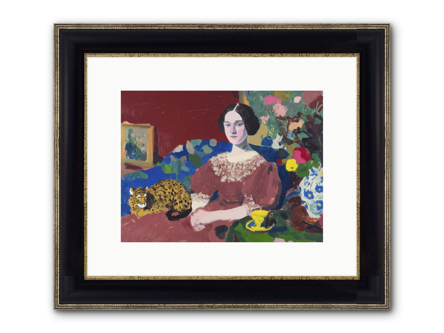 Unexpected Guest Framed Print - Black & Gold 12x9