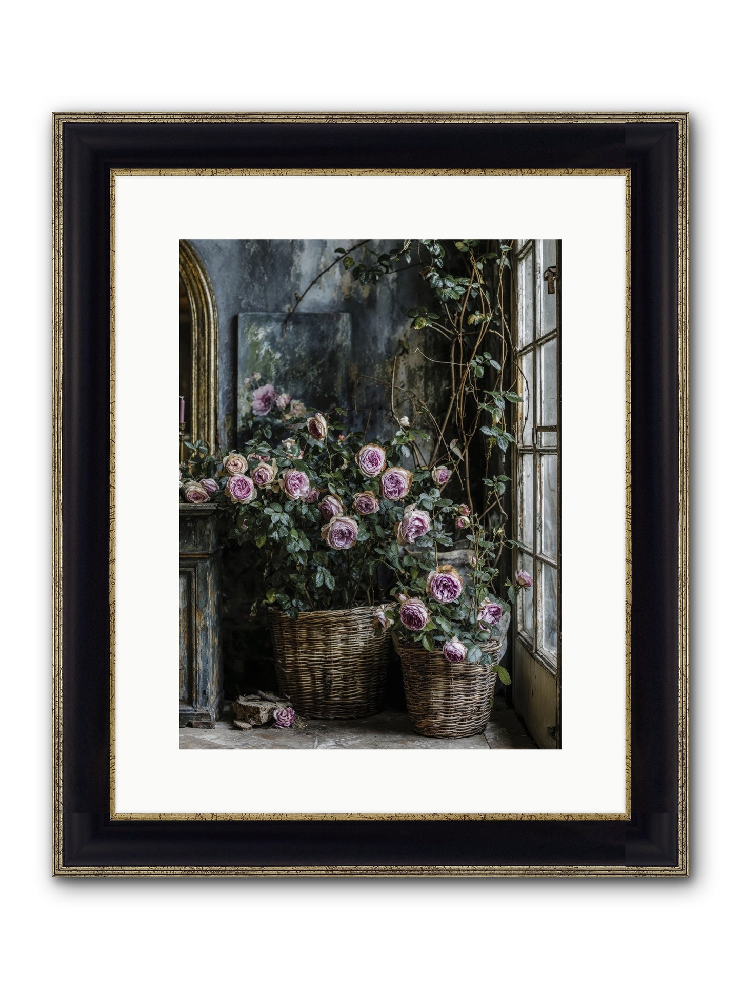 Unfinished Petal Symphony Framed Print - Black & Gold 12x16