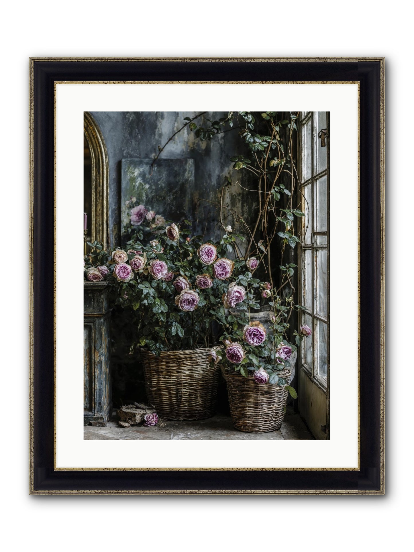Unfinished Petal Symphony Framed Print - Black & Gold 18x24