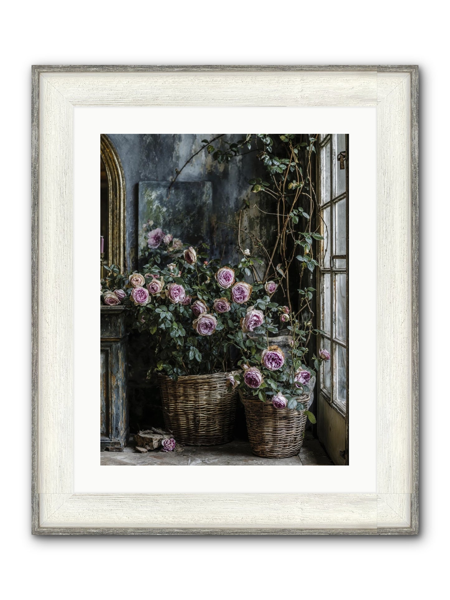 Unfinished Petal Symphony Framed Print - Driftwood White 18x24