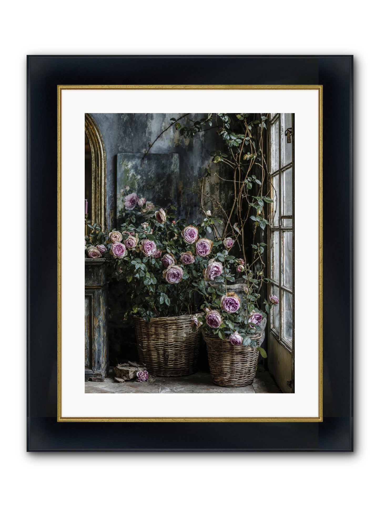 Unfinished Petal Symphony Framed Print - Wide Black w/Gold 18x24