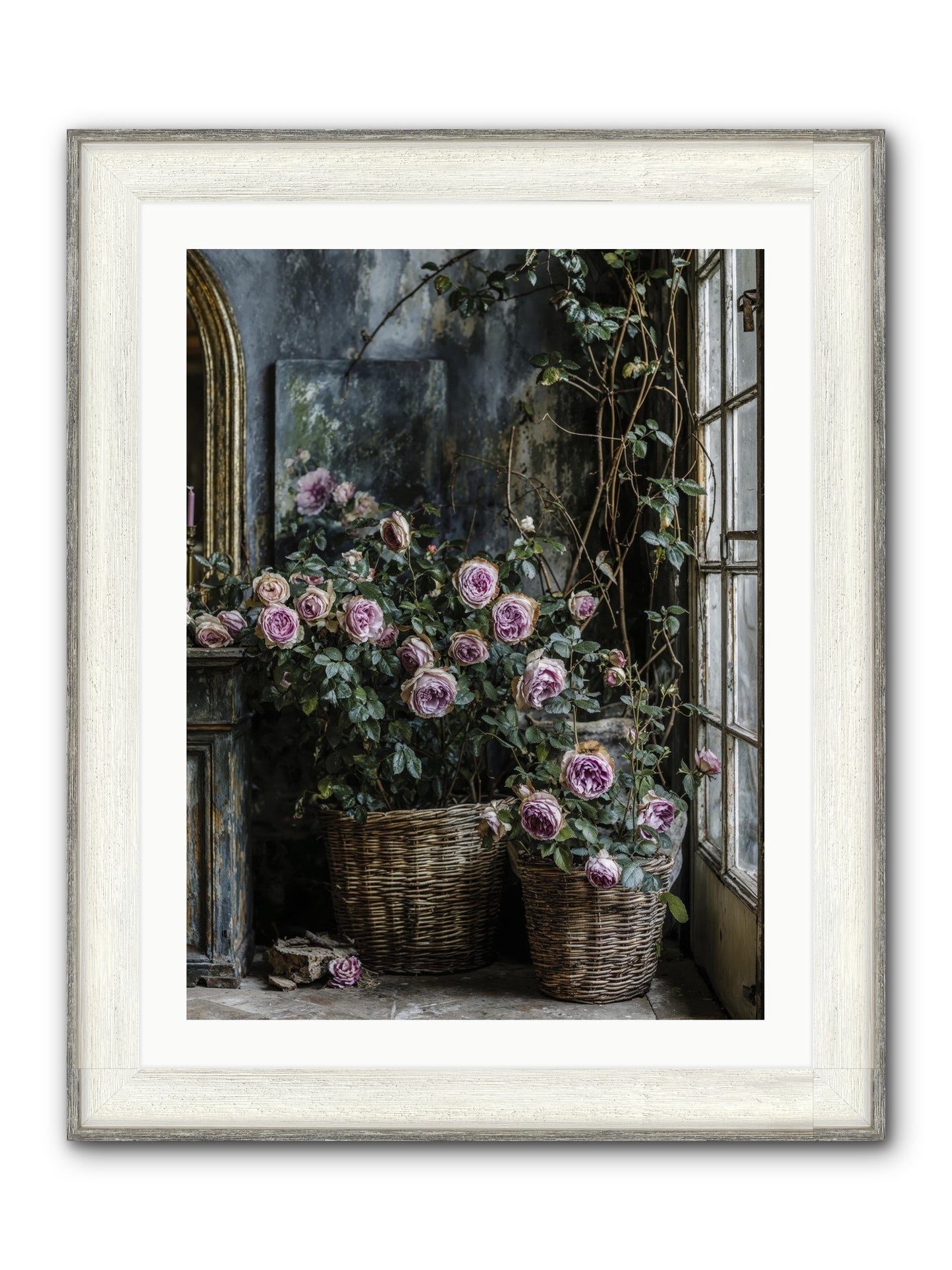 Unfinished Petal Symphony Framed Print - Driftwood White 24x32