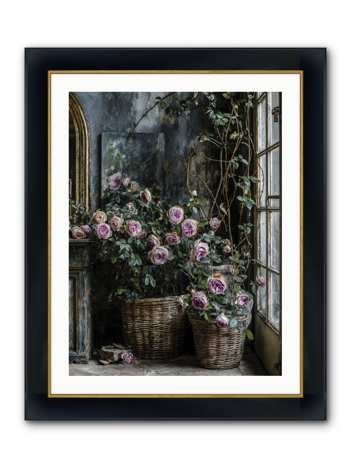 Unfinished Petal Symphony Framed Print - Wide Black w/Gold 24x32