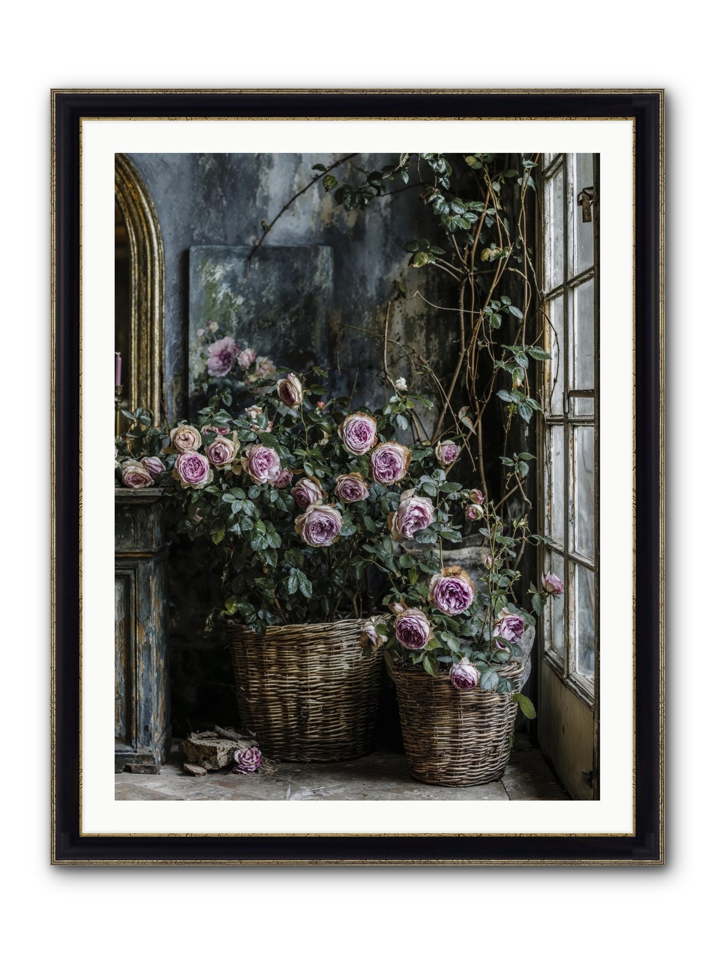 Unfinished Petal Symphony Framed Print - Black & Gold 30x40