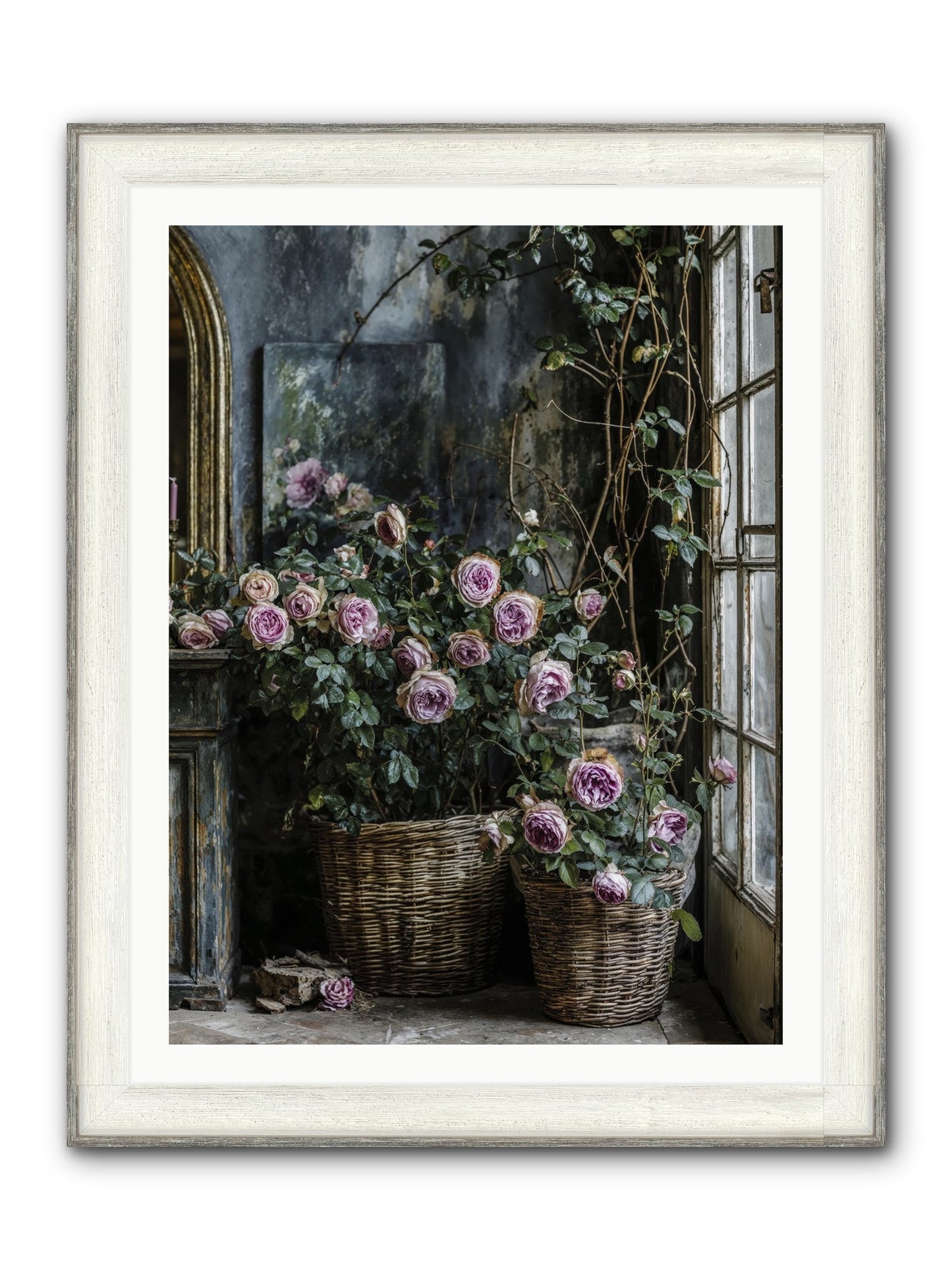 Unfinished Petal Symphony Framed Print - Driftwood White 30x40