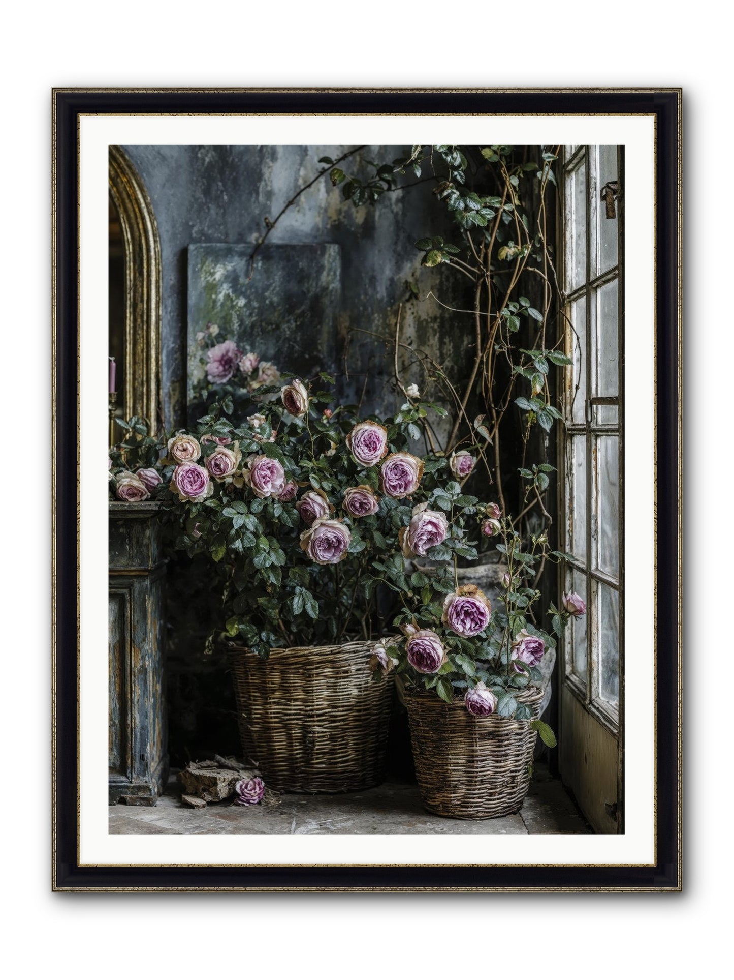 Unfinished Petal Symphony Framed Print - Black & Gold 36x48