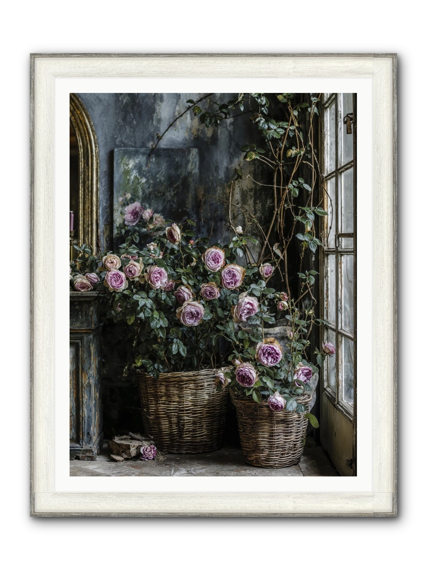 Unfinished Petal Symphony Framed Print - Driftwood White 36x48