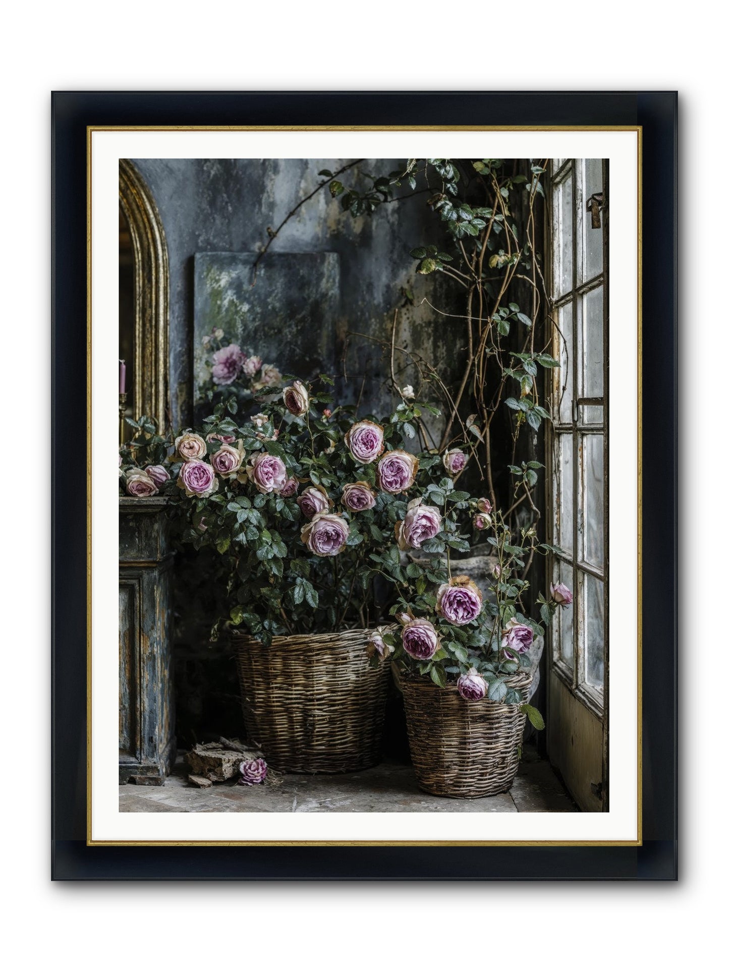 Unfinished Petal Symphony Framed Print - Wide Black w/Gold 36x48