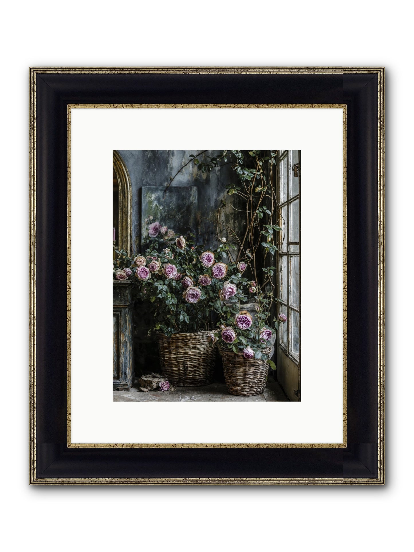 Unfinished Petal Symphony Framed Print - Black & Gold 9x12