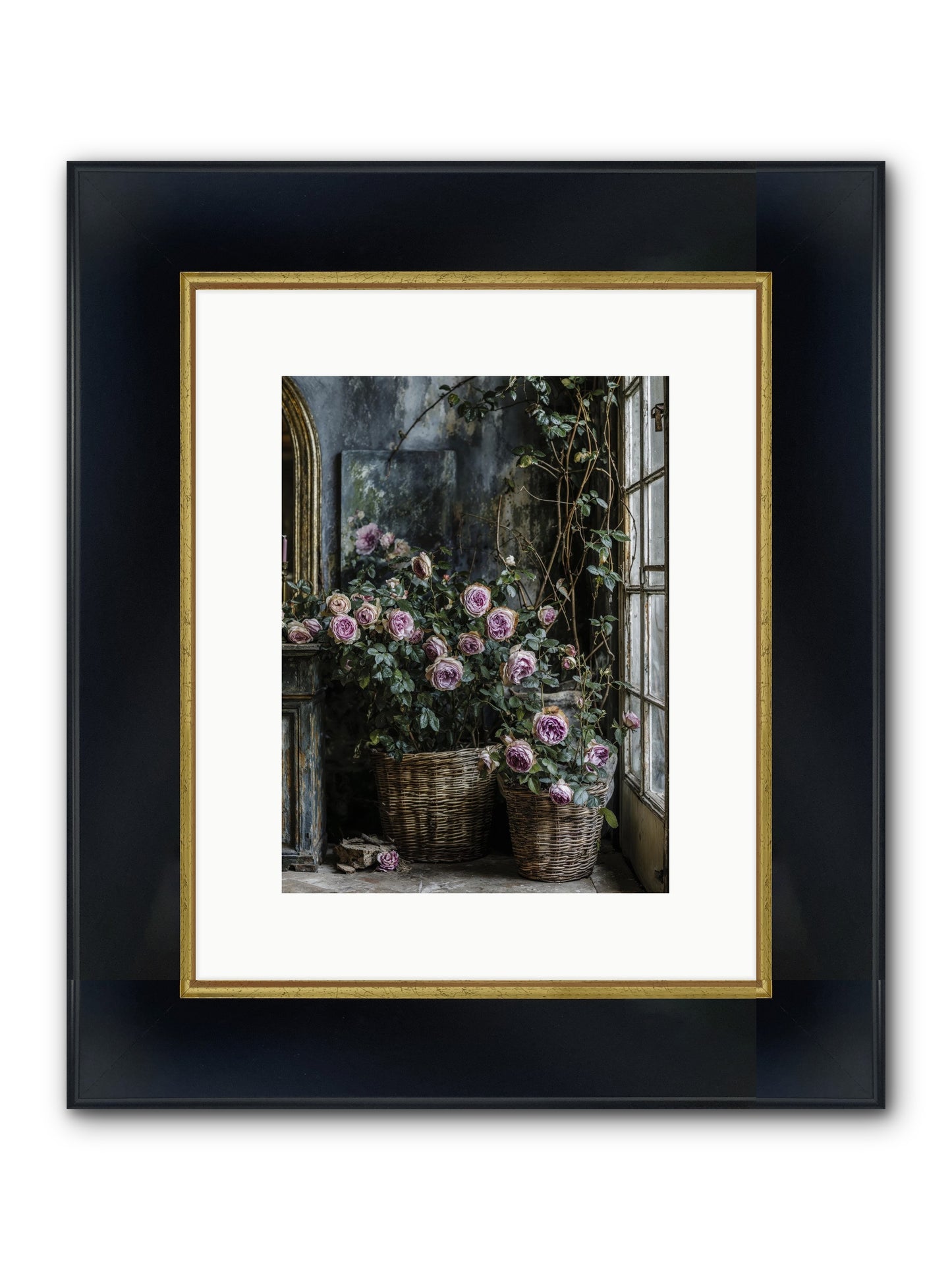 Unfinished Petal Symphony Framed Print - Wide Black w/Gold 9x12