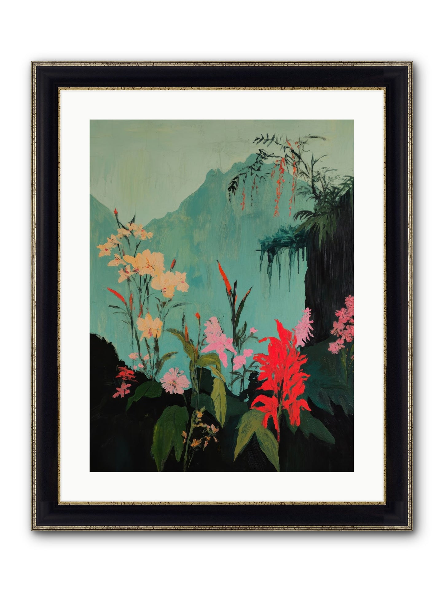 Veiled Botanica Framed Print - Black & Gold 18x24