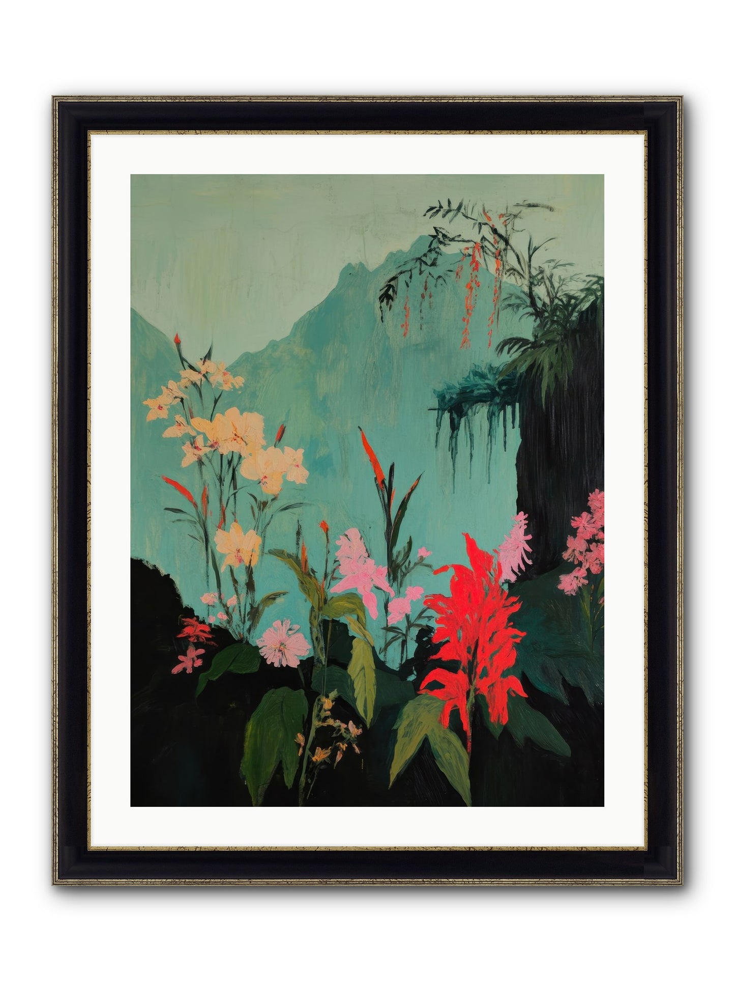 Veiled Botanica Framed Print - Black & Gold 24x32