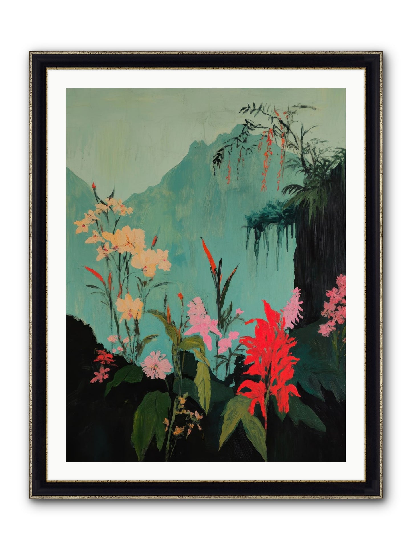 Veiled Botanica Framed Print - Black & Gold 30x40