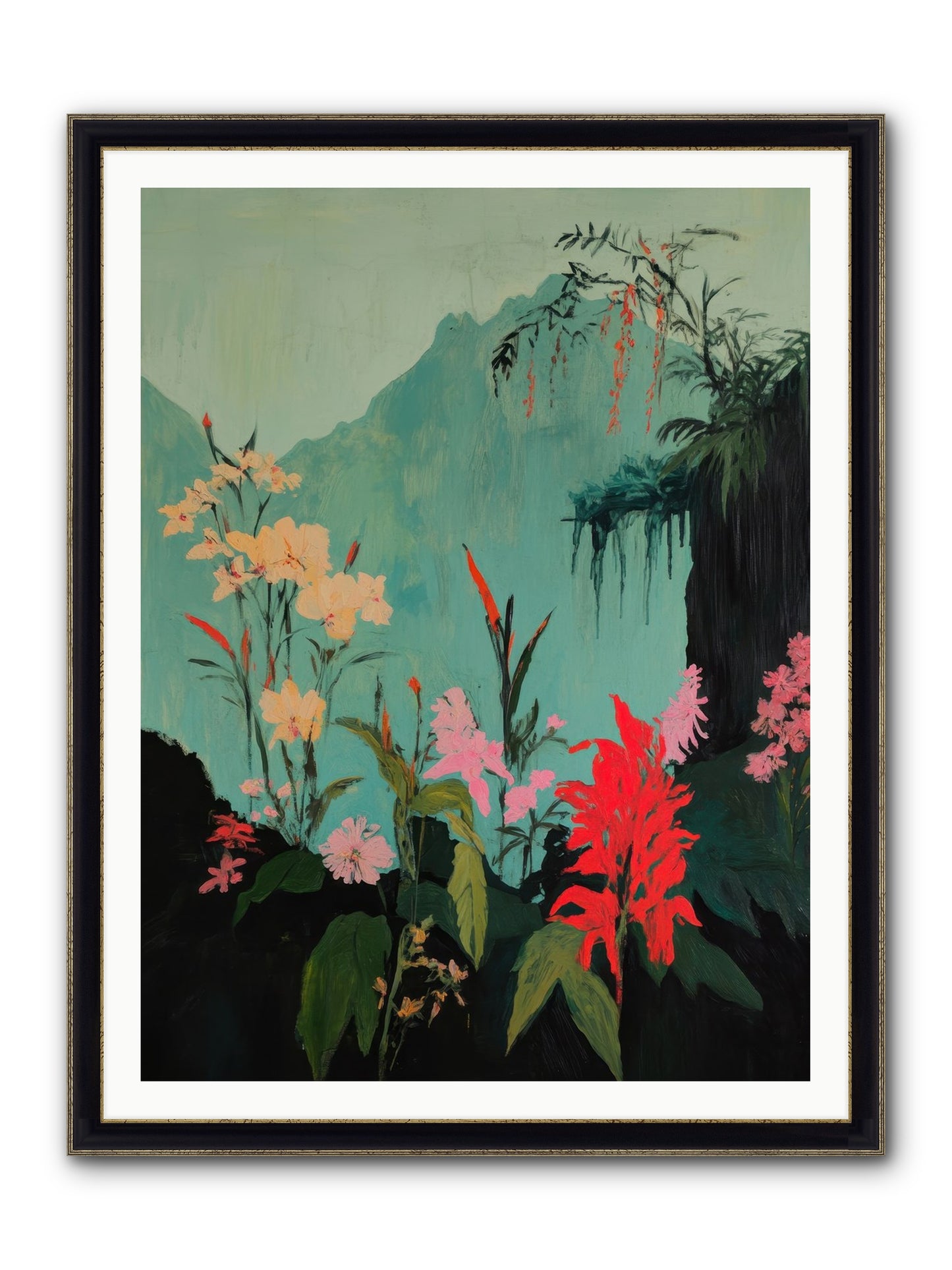 Veiled Botanica Framed Print - Black & Gold 36x48