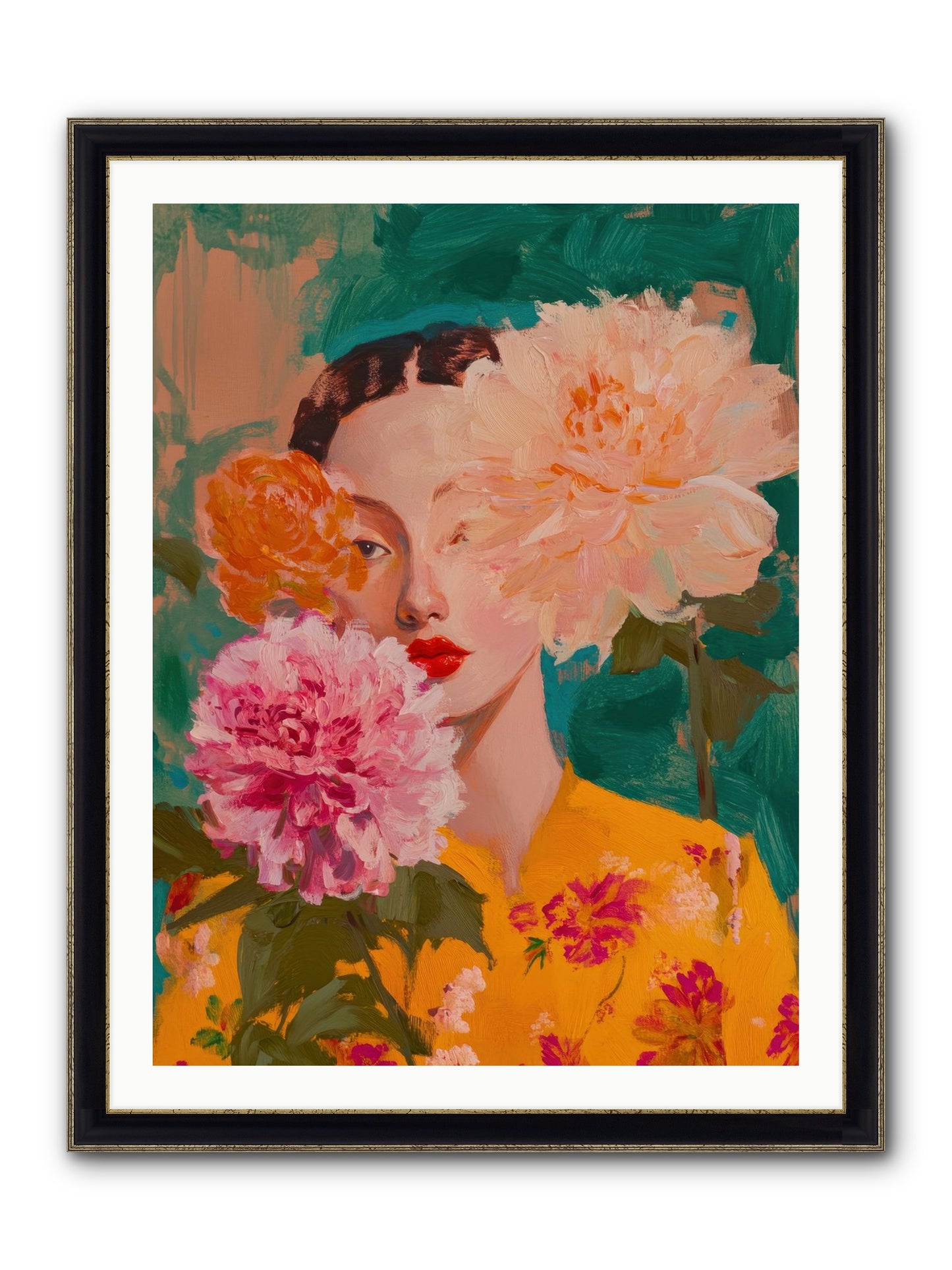 Veiled Presence Framed Print - Black & Gold 30x40