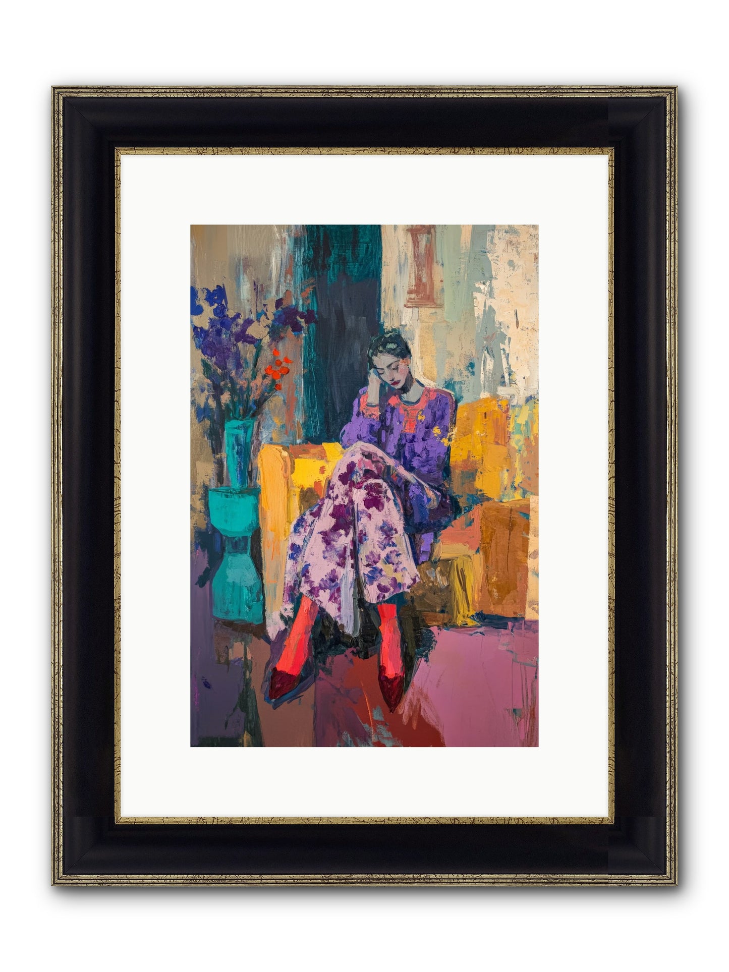 Velvet & Gilt Framed Print - Black & Gold 10x15