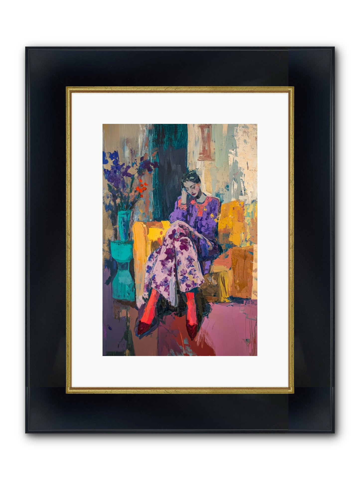 Velvet & Gilt Framed Print - Wide Black w/Gold 10x15