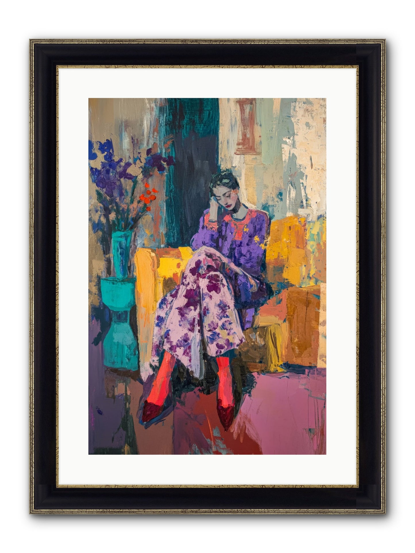 Velvet & Gilt Framed Print - Black & Gold 16x24