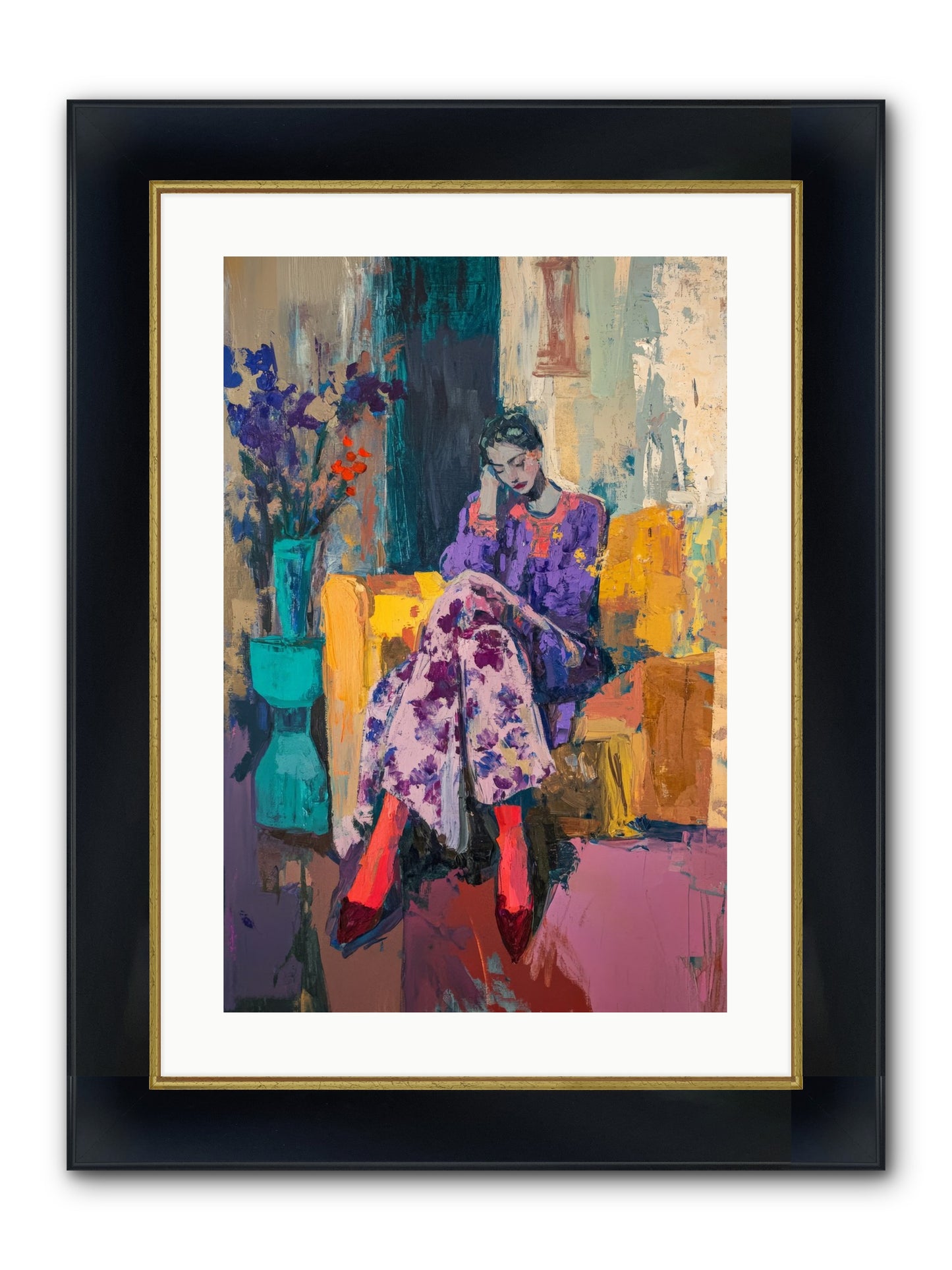 Velvet & Gilt Framed Print - Wide Black w/Gold 16x24