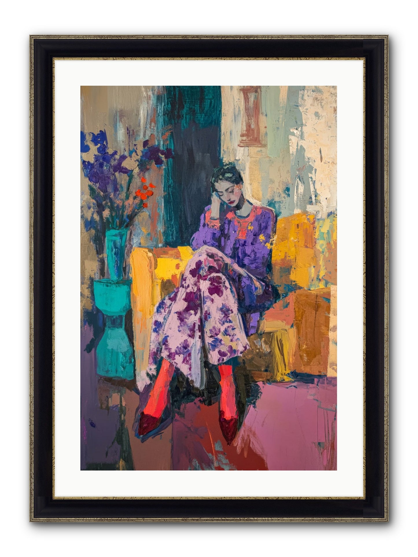 Velvet & Gilt Framed Print - Black & Gold 20x30