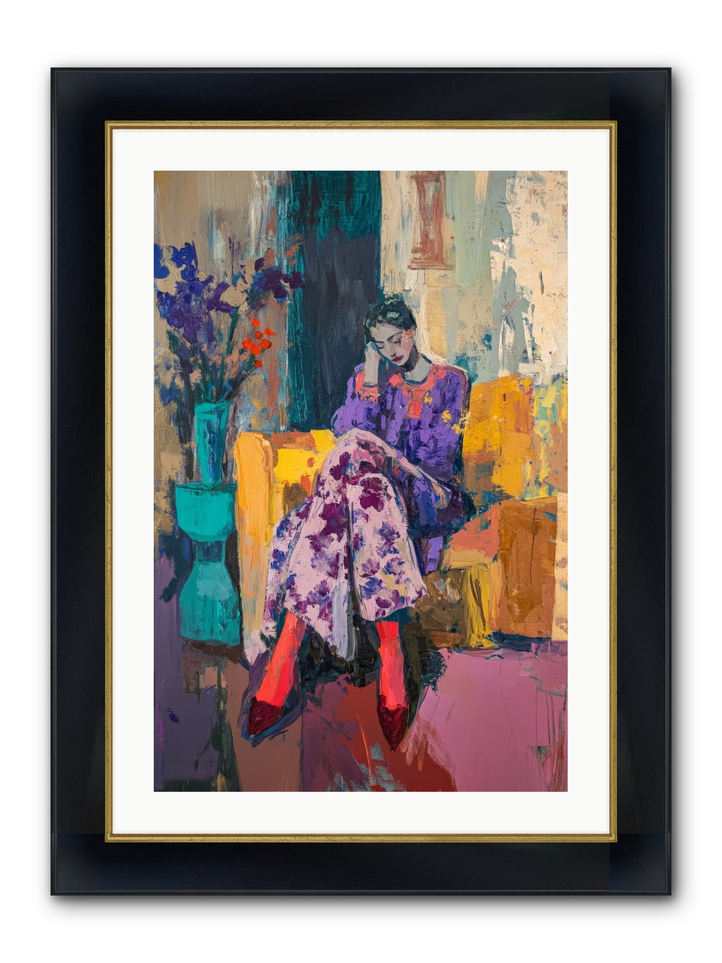 Velvet & Gilt Framed Print - Wide Black w/Gold 20x30