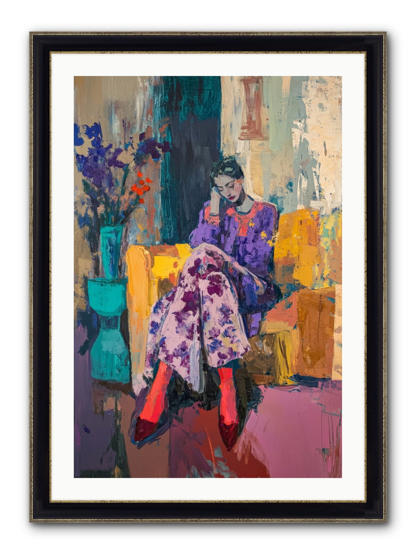Velvet & Gilt Framed Print - Black & Gold 24x36