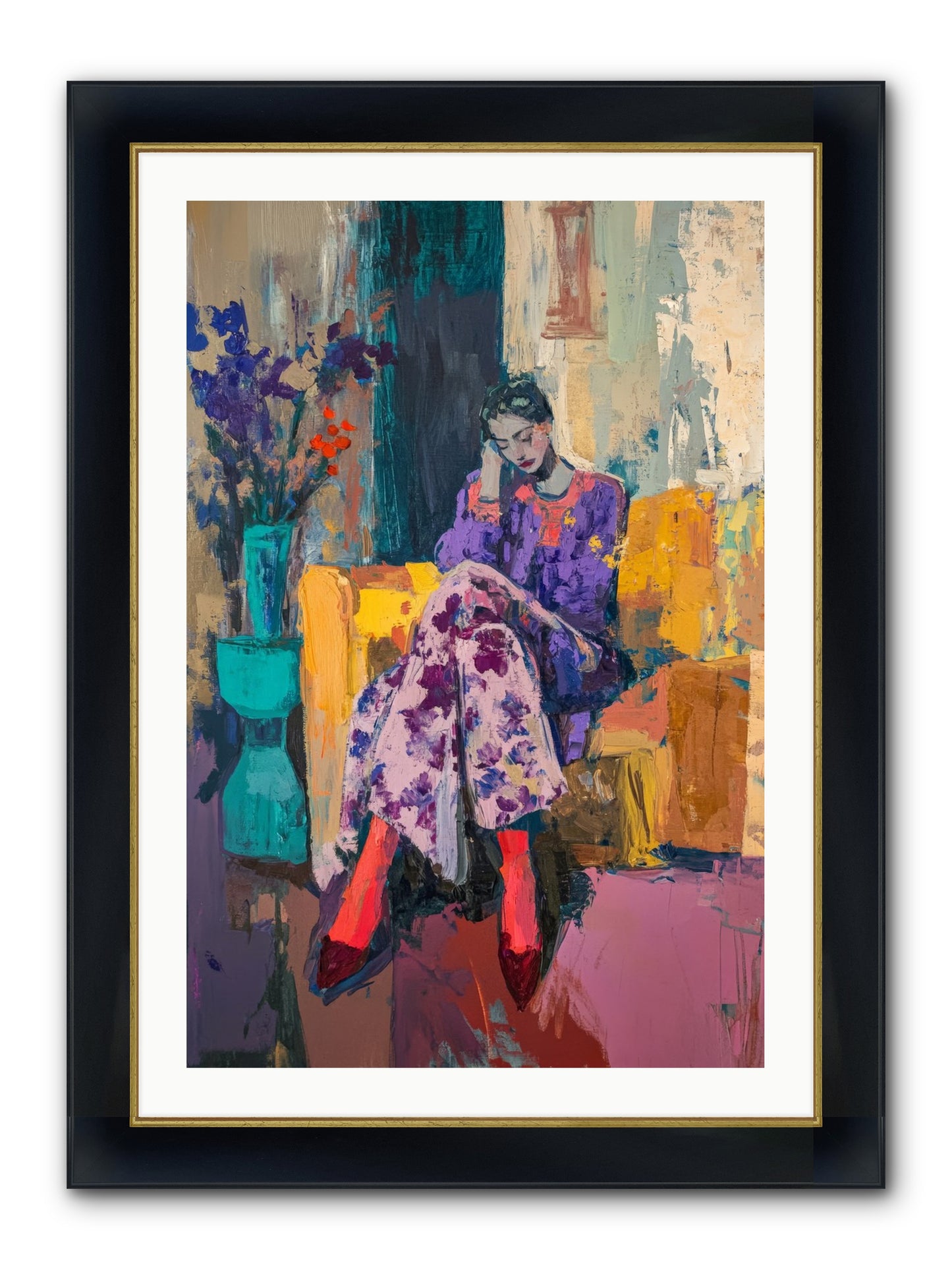 Velvet & Gilt Framed Print - Wide Black w/Gold 24x36