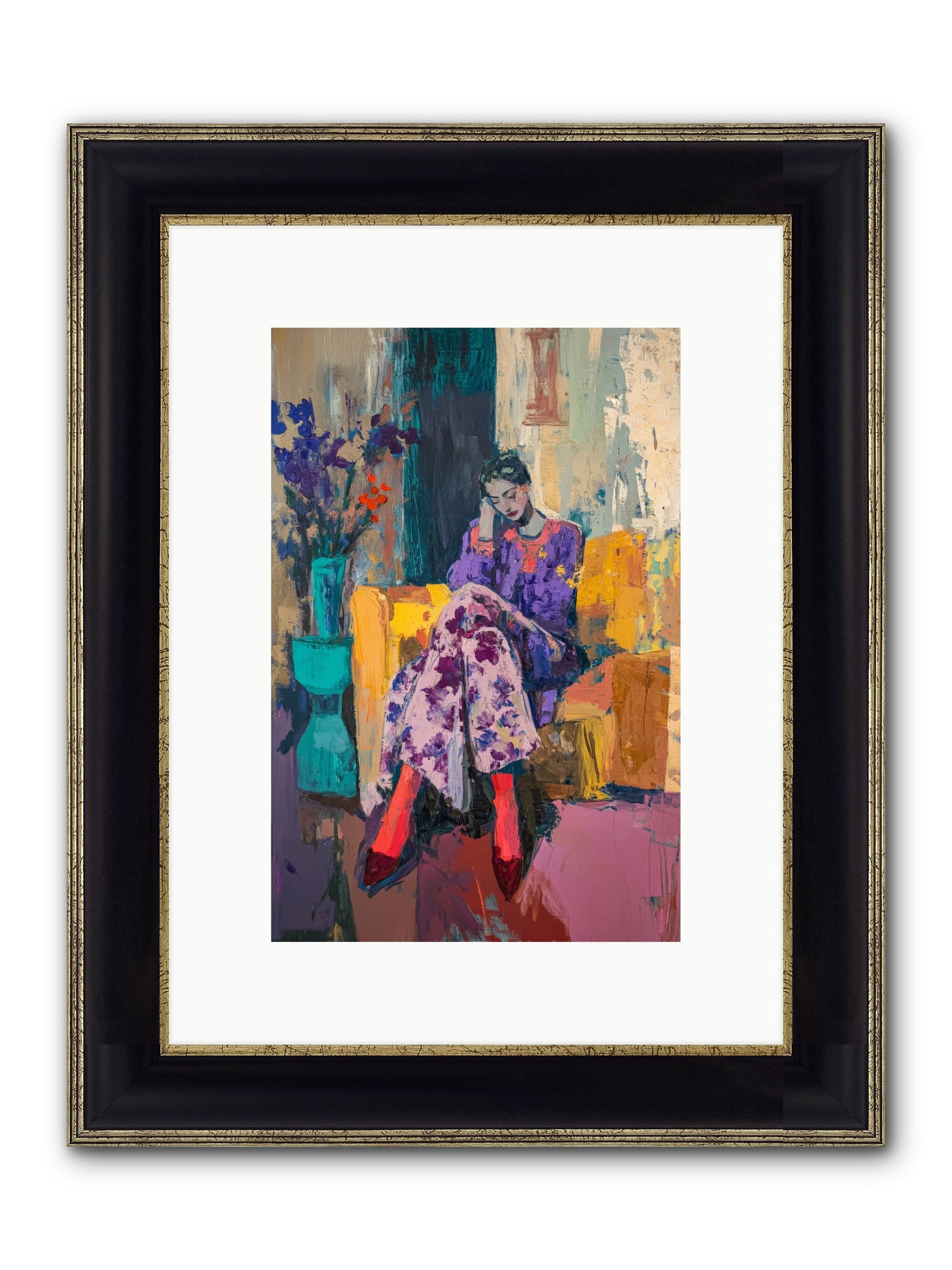 Velvet & Gilt Framed Print - Black & Gold 8x12