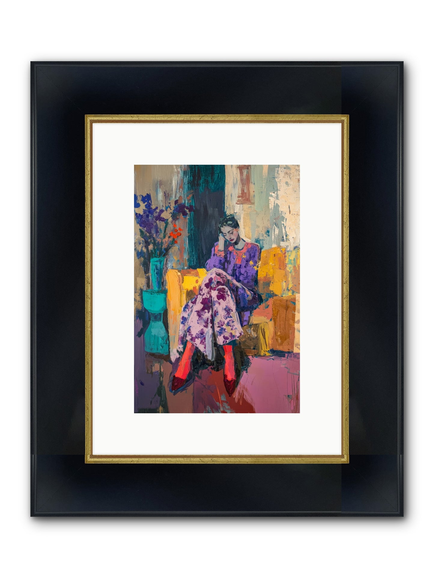 Velvet & Gilt Framed Print - Wide Black w/Gold 8x12