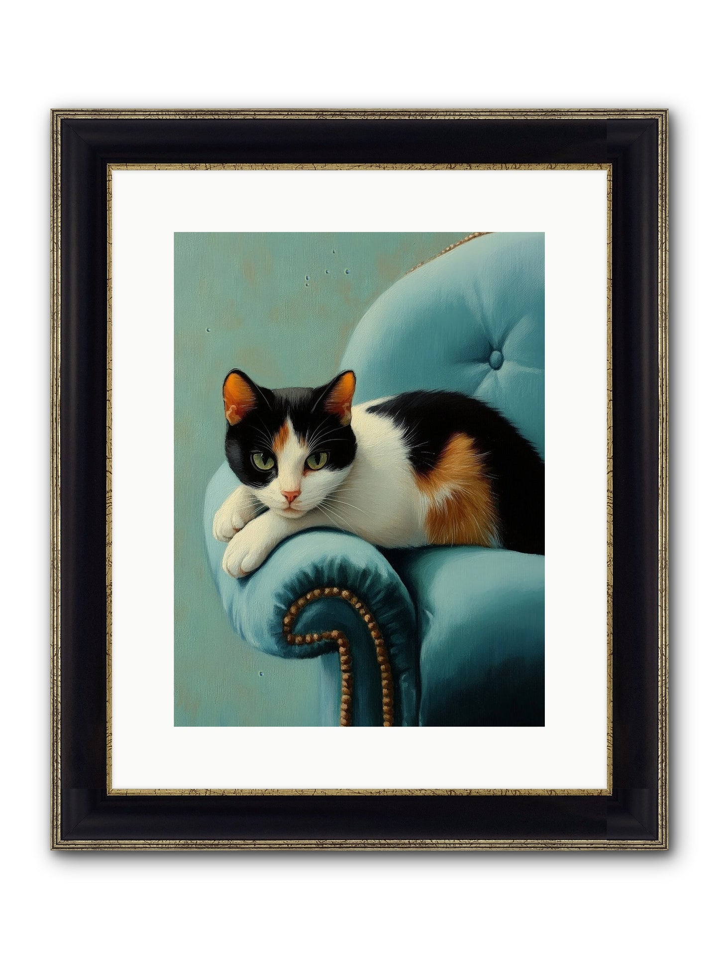 Velvet Throne For Whiskers Framed Print - Black & Gold 12x16
