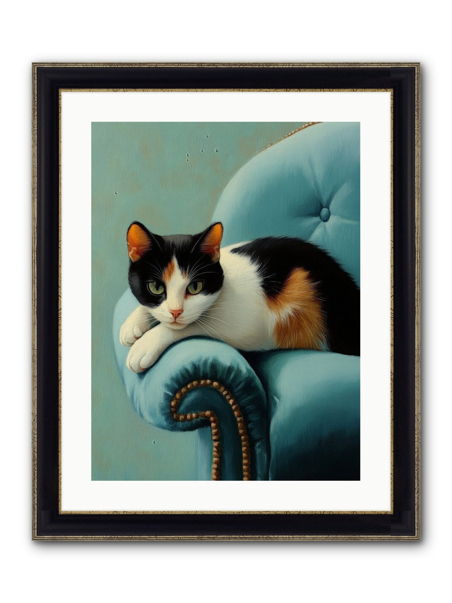 Velvet Throne For Whiskers Framed Print - Black & Gold 18x24