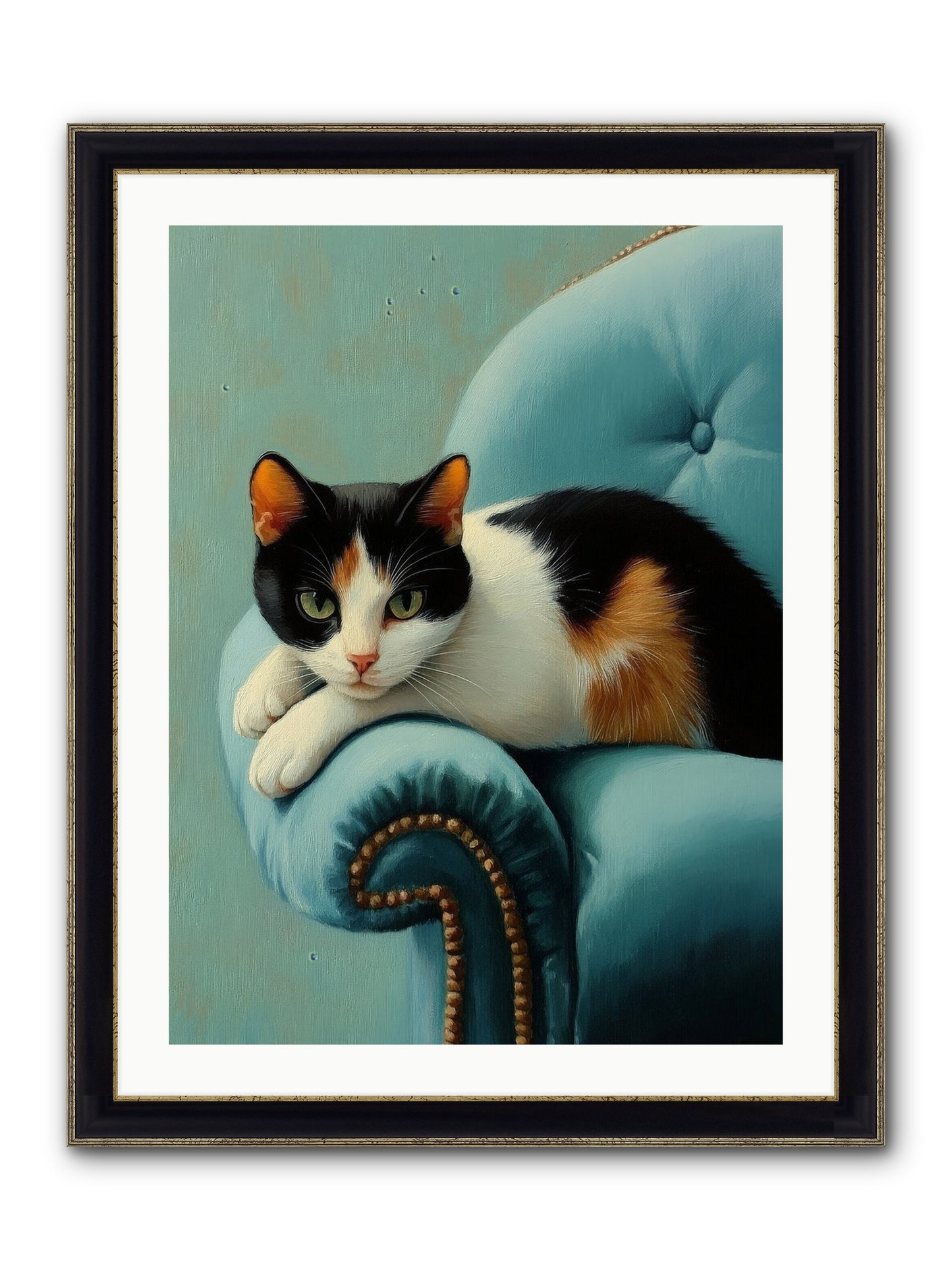 Velvet Throne For Whiskers Framed Print - Black & Gold 24x32