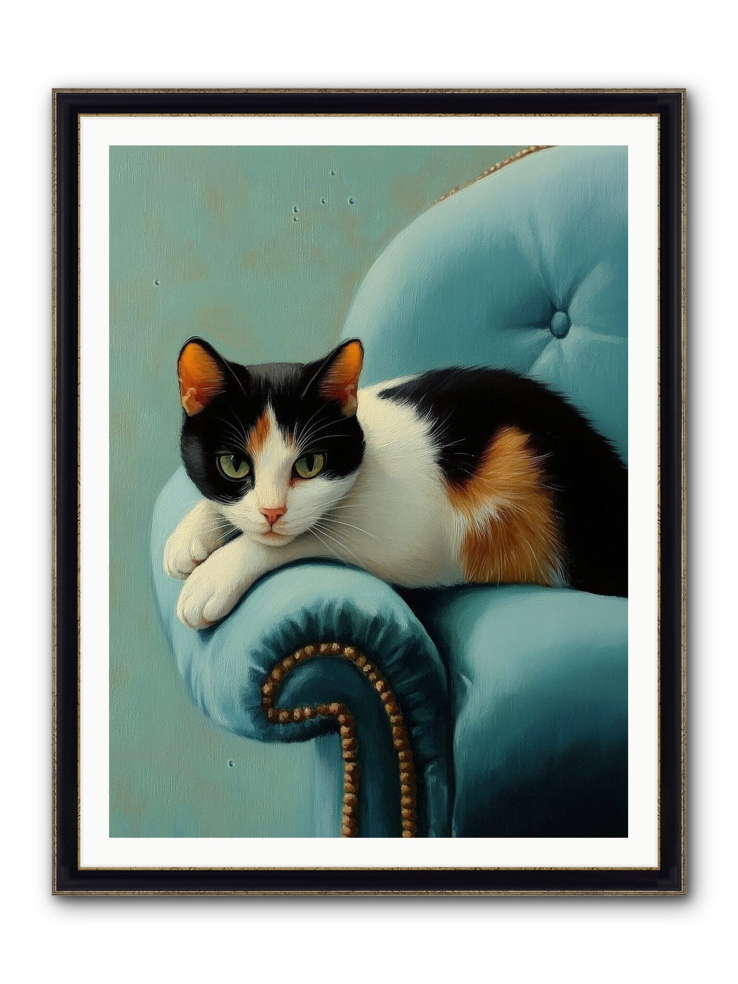 Velvet Throne For Whiskers Framed Print - Black & Gold 36x48