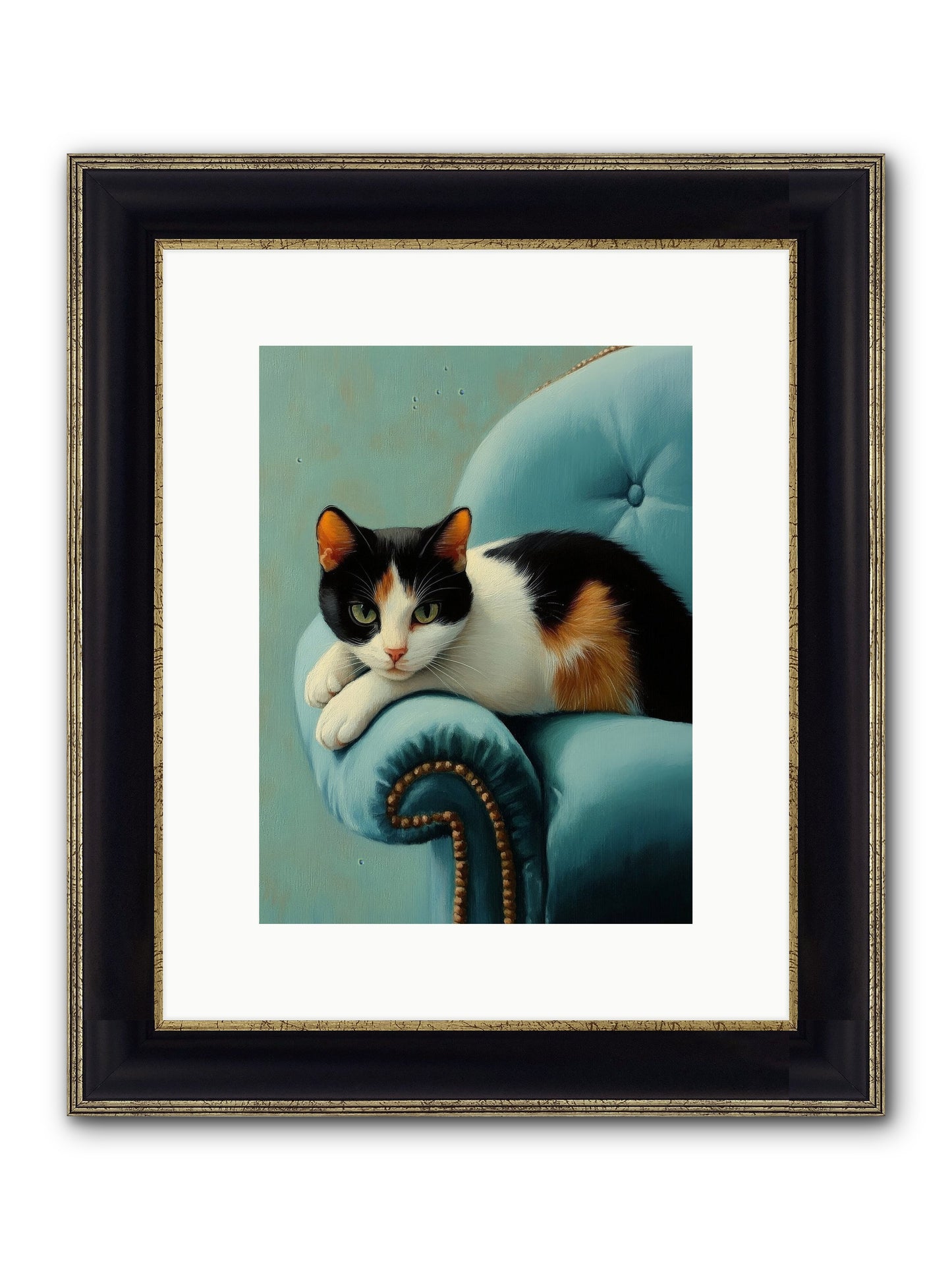Velvet Throne For Whiskers Framed Print - Black & Gold 9x12