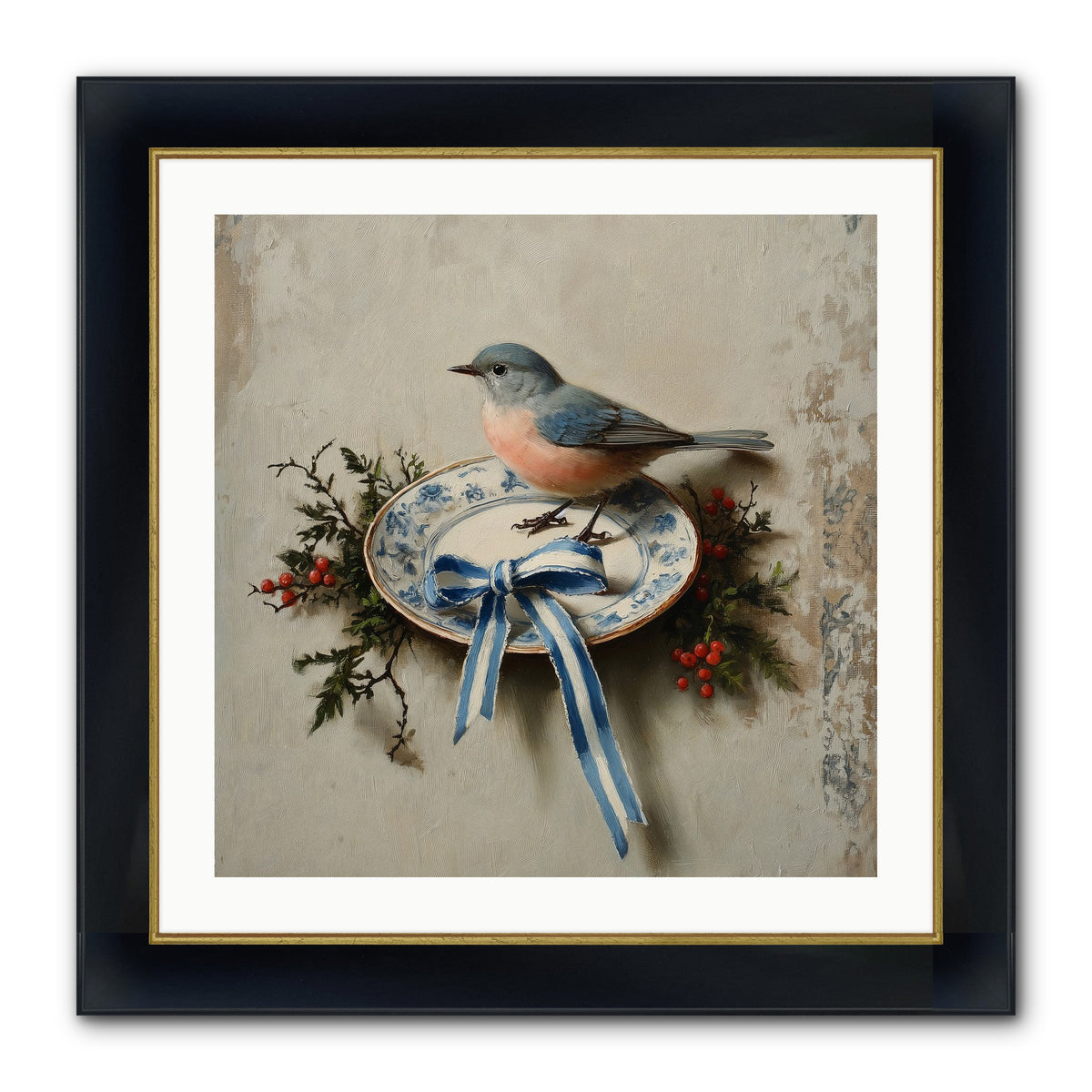 Velvet WIngs Framed Print - Wide Black w/Gold 24x24