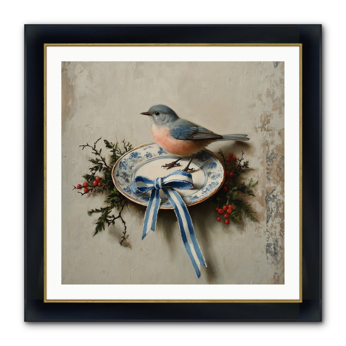 Velvet WIngs Framed Print - Wide Black w/Gold 30x30