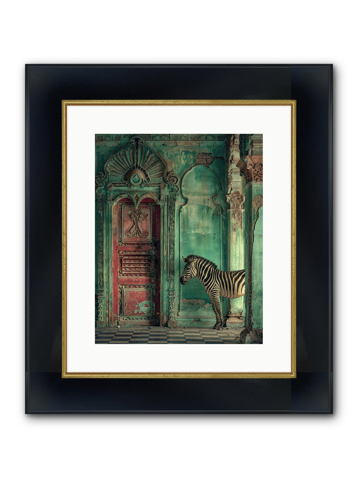 Wanderer At The Palace Gate Framed Print - Wide Black w/Gold 12x15