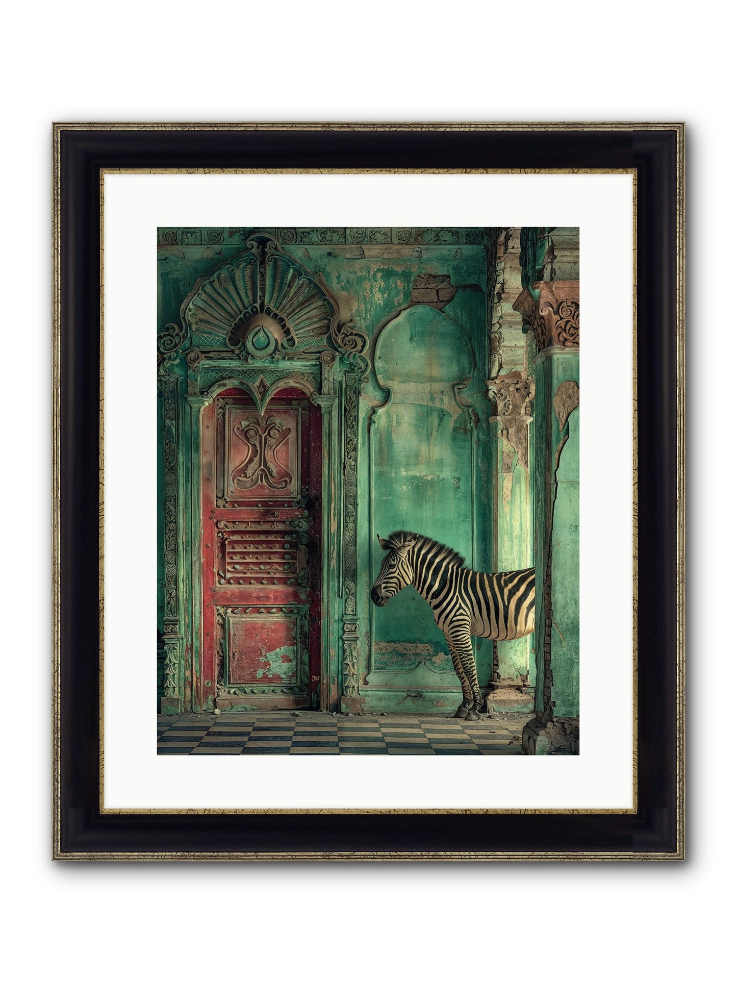 Wanderer At The Palace Gate Framed Print - Black & Gold 16x20