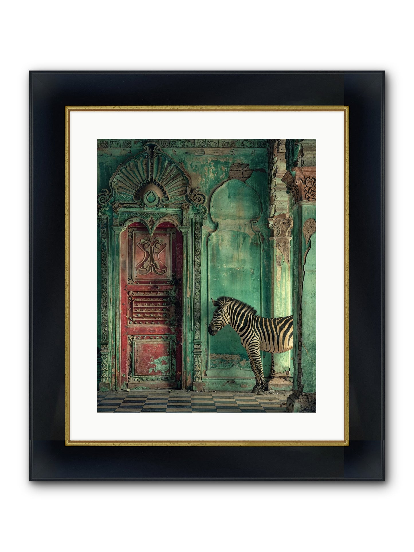 Wanderer At The Palace Gate Framed Print - Wide Black w/Gold 16x20