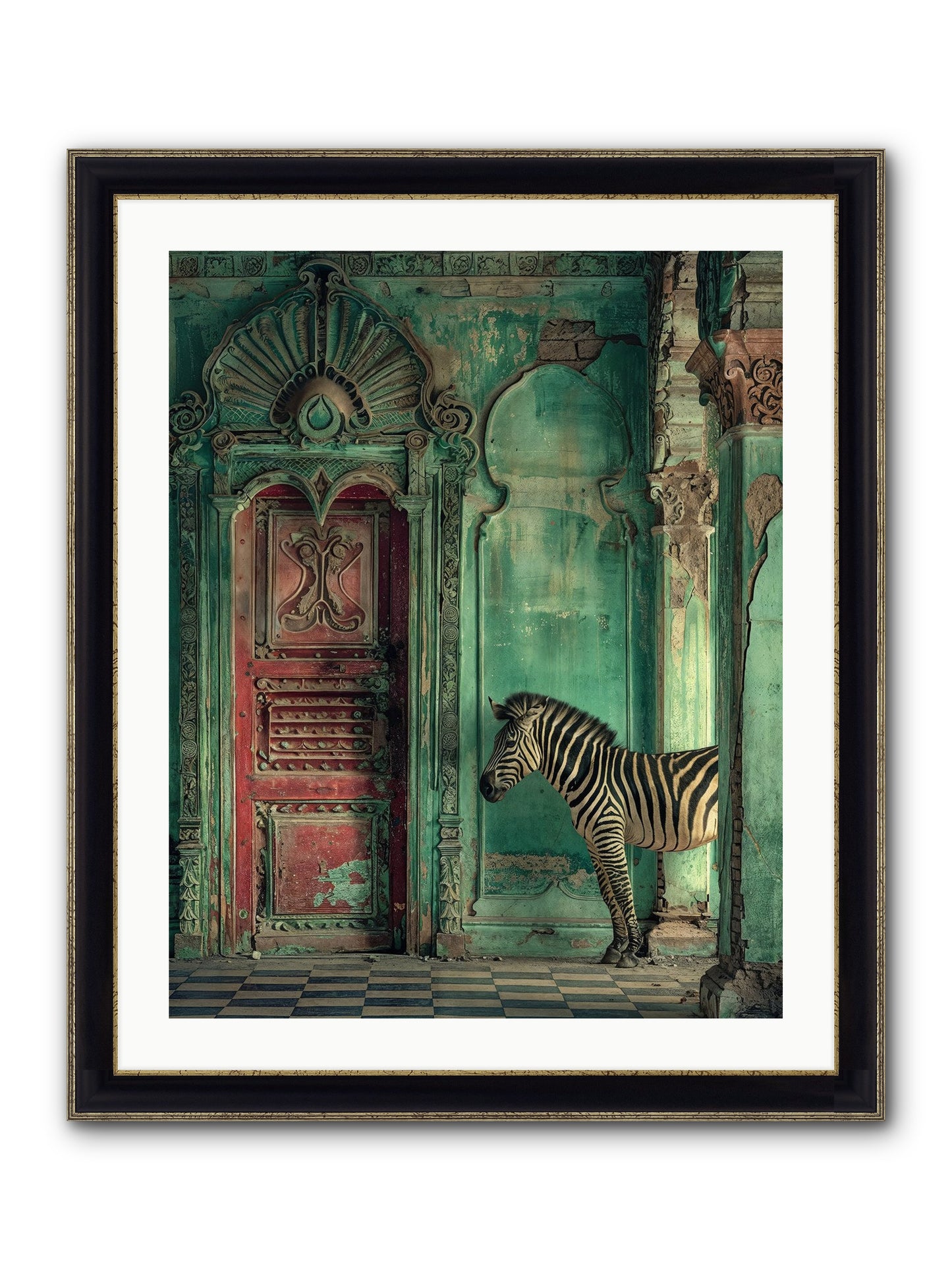 Wanderer At The Palace Gate Framed Print - Black & Gold 24x30